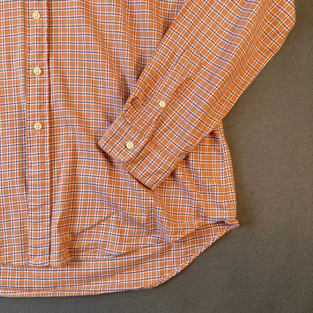 Polo Ralph Lauren Mens XL Orange Blue Plaid Button Down Shirt Cotton Long Sleeve